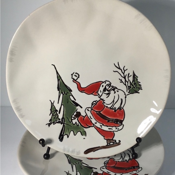 4 Salad / Dessert Plates Eli & Ana Handmade Whimsy Santa 8 1/2"  New - Picture 4 of 9